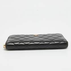 Chanel Black Quilted Leather Classic Zip Around Wallet