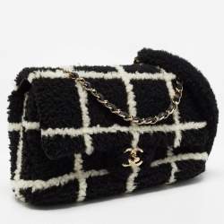 Pre Owned Chanel Black/White Shearling Classic Flap Bag