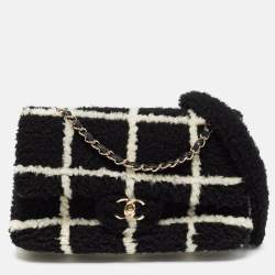 Pre Owned Chanel Black/White Shearling Classic Flap Bag