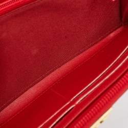 Pre Owned Chanel Red Quilted Leather Boy Zip Around Wallet