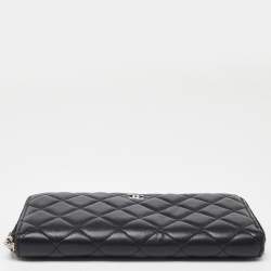 Chanel Black Quilted Leather CC Zip Around Wallet 