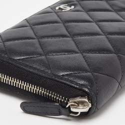 Chanel Black Quilted Leather CC Zip Around Wallet 