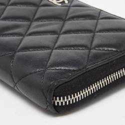 Chanel Black Quilted Leather CC Zip Around Wallet 