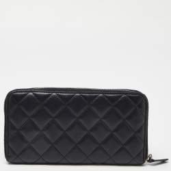 Chanel Black Quilted Leather CC Zip Around Wallet 