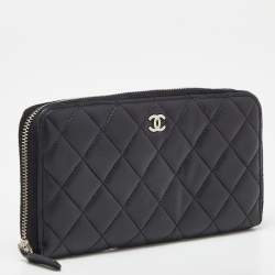 Chanel Black Quilted Leather CC Zip Around Wallet 