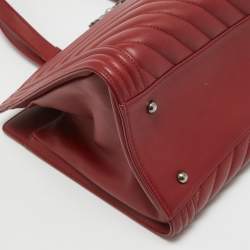 Pre Owned Chanel Red Chevron Quilted Leather Large Boy Shopper Tote