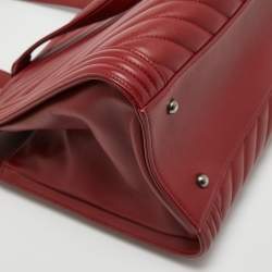 Pre Owned Chanel Red Chevron Quilted Leather Large Boy Shopper Tote