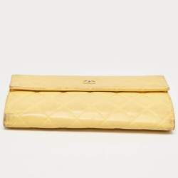 Chanel Yellow Quilted Leather CC Flap Continental Wallet