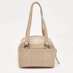 Pre Owned Chanel Beige Square Quilt Caviar Leather LAX Bowler Bag