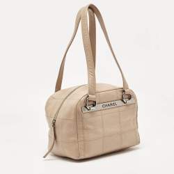Pre Owned Chanel Beige Square Quilt Caviar Leather LAX Bowler Bag