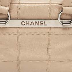 Pre Owned Chanel Beige Square Quilt Caviar Leather LAX Bowler Bag