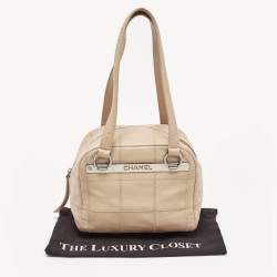 Pre Owned Chanel Beige Square Quilt Caviar Leather LAX Bowler Bag