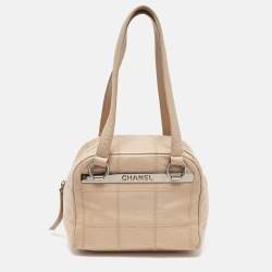 Pre Owned Chanel Beige Square Quilt Caviar Leather LAX Bowler Bag