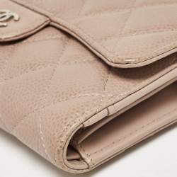 Chanel Beige Quilted Caviar Leather CC Trifold Continental Wallet