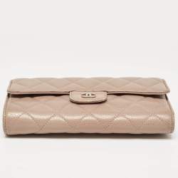 Chanel Beige Quilted Caviar Leather CC Trifold Continental Wallet