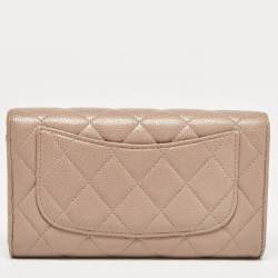 Chanel Beige Quilted Caviar Leather CC Trifold Continental Wallet