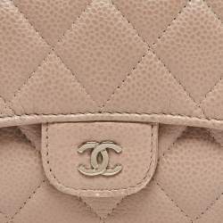 Chanel Beige Quilted Caviar Leather CC Trifold Continental Wallet