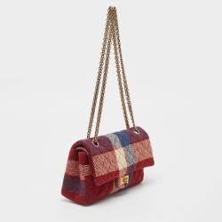 Pre Owned Chanel Red Gingham Tweed Classic 225 Reissue 2.55 Flap Bag
