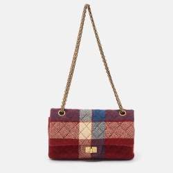 Pre Owned Chanel Red Gingham Tweed Classic 225 Reissue 2.55 Flap Bag