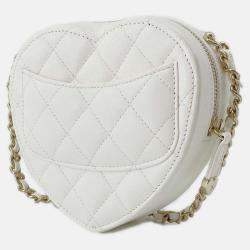 Pre Owned Chanel White Lambskin Matelasse Large CC In Love Heart Bag