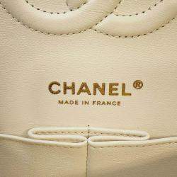 Chanel White Leather Classic Double Flap Shoulder Bag