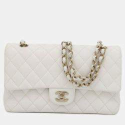 Chanel White Leather Classic Double Flap Shoulder Bag