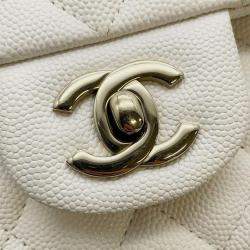 Chanel White Leather Classic Double Flap Shoulder Bag