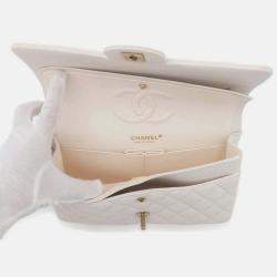 Chanel White Leather Classic Double Flap Shoulder Bag