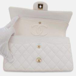 Chanel White Leather Classic Double Flap Shoulder Bag