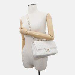 Chanel White Leather Classic Double Flap Shoulder Bag