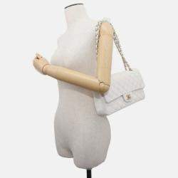 Chanel White Leather Classic Double Flap Shoulder Bag