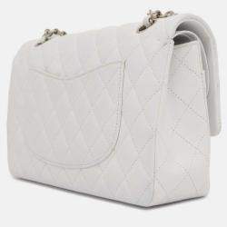 Chanel White Leather Classic Double Flap Shoulder Bag