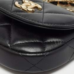 Chanel Black Quilted Leather Micro CC Pearl Embellished Bag