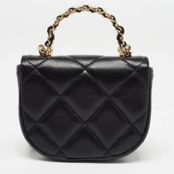 Chanel Black Quilted Leather Micro CC Pearl Embellished Bag