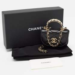 Chanel Black Quilted Leather Micro CC Pearl Embellished Bag