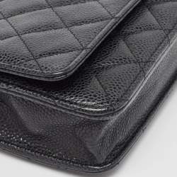 Chanel Black Quilted Caviar Leather Classic Wallet on Chain 