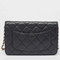 Chanel Black Quilted Caviar Leather Classic Wallet on Chain 