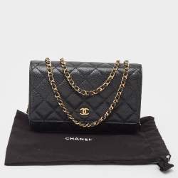 Chanel Black Quilted Caviar Leather Classic Wallet on Chain 