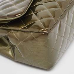 Pre Owned Chanel Green Quilted Patent Leather Jumbo Classic Double Flap Bag
