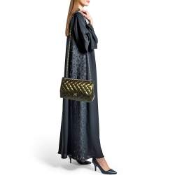 Pre Owned Chanel Green Quilted Patent Leather Jumbo Classic Double Flap Bag