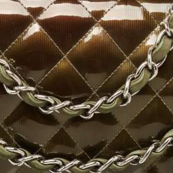 Pre Owned Chanel Green Quilted Patent Leather Jumbo Classic Double Flap Bag