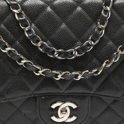 مملوكة مسبقًا Chanel Black Quilted Caviar Leather Jumbo Classic Single Flap Bag