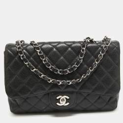 مملوكة مسبقًا Chanel Black Quilted Caviar Leather Jumbo Classic Single Flap Bag