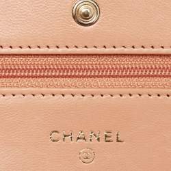 Chanel Peach Pink Quilted Leather Classic Wallet on Chain 