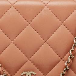 Chanel Peach Pink Quilted Leather Classic Wallet on Chain 