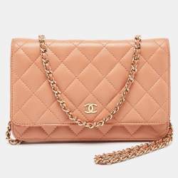 Chanel Peach Pink Quilted Leather Classic Wallet on Chain 