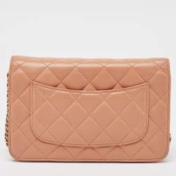 Chanel Peach Pink Quilted Leather Classic Wallet on Chain 