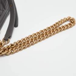 Pre Owned Chanel Grey Quilted Caviar Leather Medium Boy Flap Bag