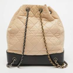 Pre Owned Chanel Black/Peach Quilted Aged Leather Small Gabrielle Backpack