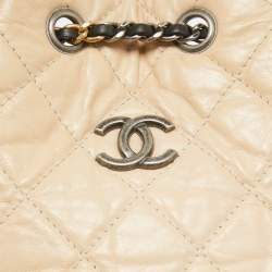 Pre Owned Chanel Black/Peach Quilted Aged Leather Small Gabrielle Backpack